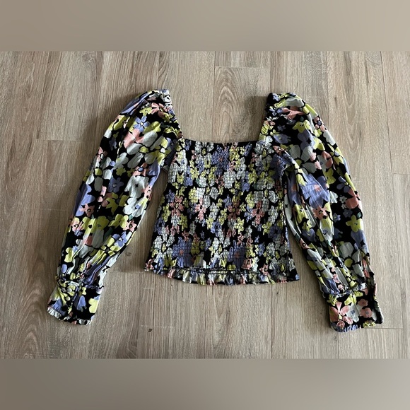 Free People Womens Ariana Floral Puff Sleeve Crop Blouse Retro Combo Size Medium - Picture 10 of 10